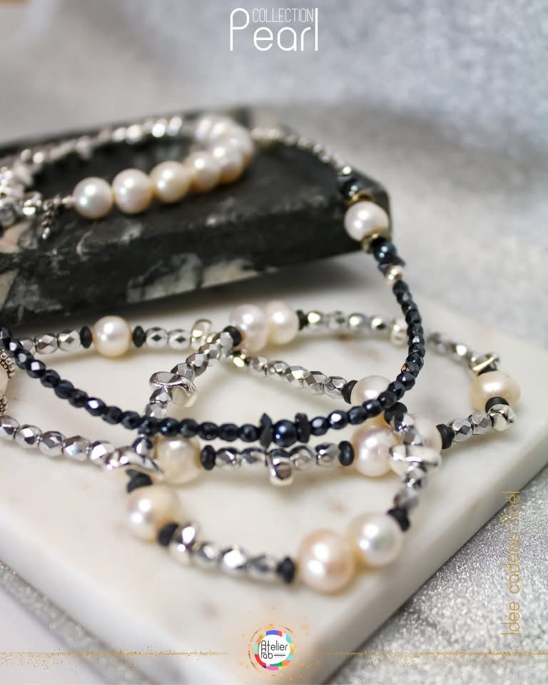 Choker PEARL silver black